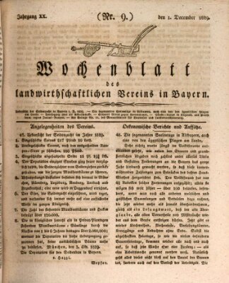 Wochenblatt des Landwirtschaftlichen Vereins in Bayern Dienstag 1. Dezember 1829