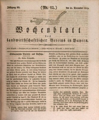 Wochenblatt des Landwirtschaftlichen Vereins in Bayern Dienstag 22. Dezember 1829