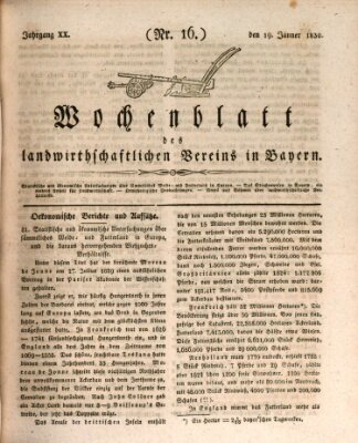 Wochenblatt des Landwirtschaftlichen Vereins in Bayern Dienstag 19. Januar 1830