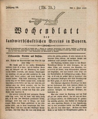 Wochenblatt des Landwirtschaftlichen Vereins in Bayern Dienstag 1. Juni 1830