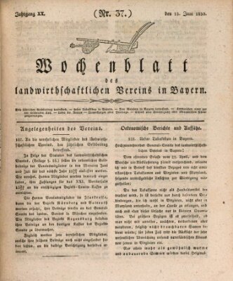 Wochenblatt des Landwirtschaftlichen Vereins in Bayern Dienstag 15. Juni 1830