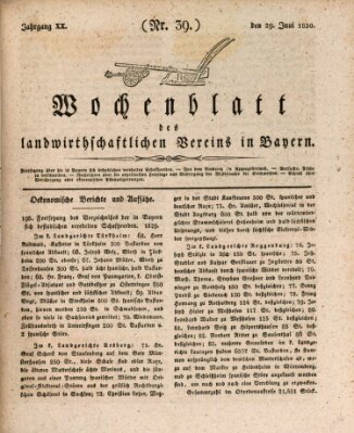 Wochenblatt des Landwirtschaftlichen Vereins in Bayern Dienstag 29. Juni 1830