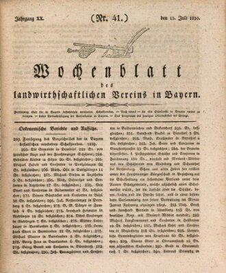 Wochenblatt des Landwirtschaftlichen Vereins in Bayern Dienstag 13. Juli 1830