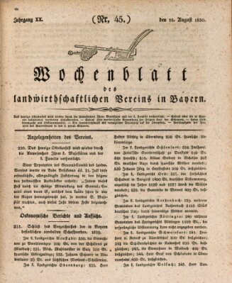 Wochenblatt des Landwirtschaftlichen Vereins in Bayern Dienstag 10. August 1830