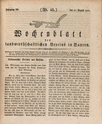 Wochenblatt des Landwirtschaftlichen Vereins in Bayern Dienstag 31. August 1830