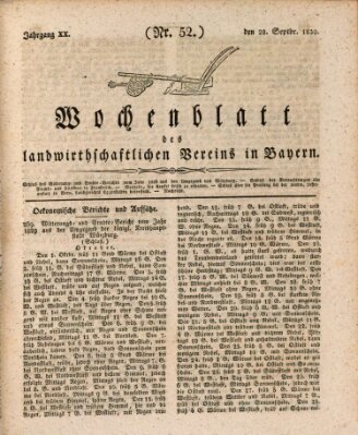 Wochenblatt des Landwirtschaftlichen Vereins in Bayern Dienstag 28. September 1830