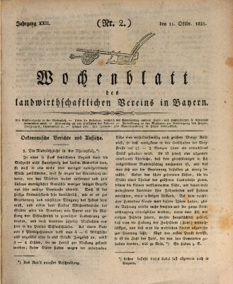 Wochenblatt des Landwirtschaftlichen Vereins in Bayern Dienstag 11. Oktober 1831