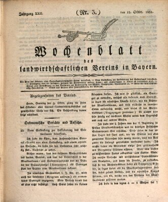 Wochenblatt des Landwirtschaftlichen Vereins in Bayern Dienstag 18. Oktober 1831