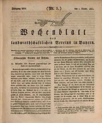 Wochenblatt des Landwirtschaftlichen Vereins in Bayern Dienstag 1. November 1831