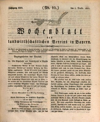 Wochenblatt des Landwirtschaftlichen Vereins in Bayern Dienstag 6. Dezember 1831