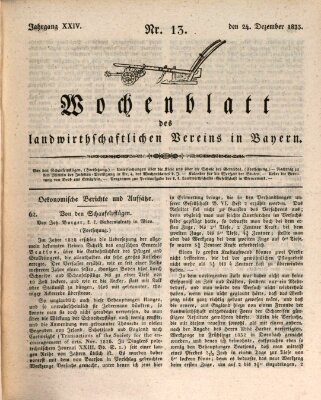 Wochenblatt des Landwirtschaftlichen Vereins in Bayern Dienstag 24. Dezember 1833