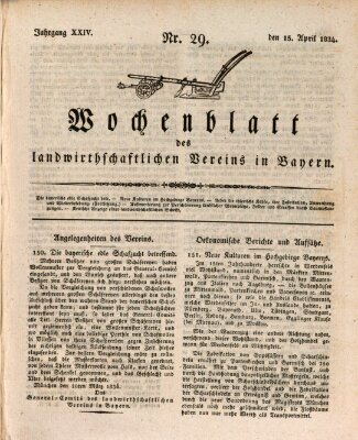 Wochenblatt des Landwirtschaftlichen Vereins in Bayern Dienstag 15. April 1834