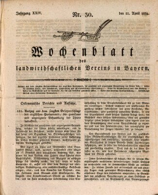 Wochenblatt des Landwirtschaftlichen Vereins in Bayern Dienstag 22. April 1834