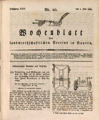 Wochenblatt des Landwirtschaftlichen Vereins in Bayern Dienstag 1. Juli 1834