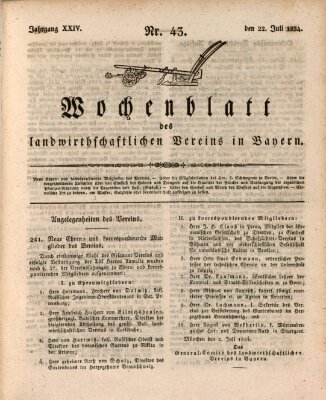 Wochenblatt des Landwirtschaftlichen Vereins in Bayern Dienstag 22. Juli 1834