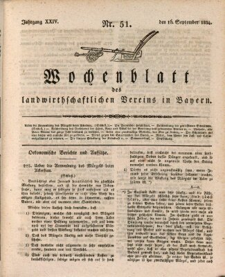 Wochenblatt des Landwirtschaftlichen Vereins in Bayern Dienstag 16. September 1834