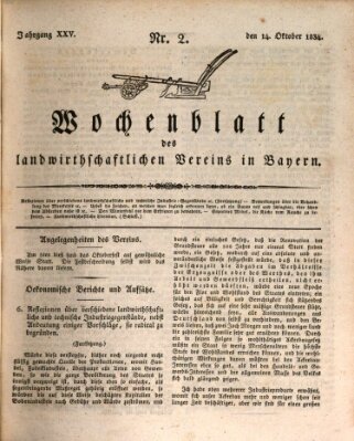 Wochenblatt des Landwirtschaftlichen Vereins in Bayern Dienstag 14. Oktober 1834