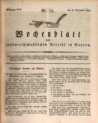 Wochenblatt des Landwirtschaftlichen Vereins in Bayern Dienstag 23. Dezember 1834