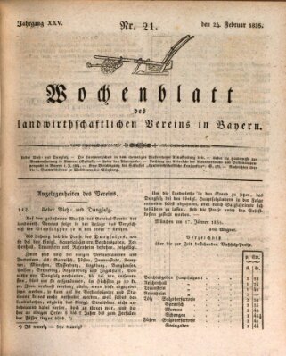 Wochenblatt des Landwirtschaftlichen Vereins in Bayern Dienstag 24. Februar 1835