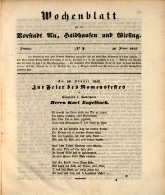 Wochenblatt für die Vorstadt Au, Haidhausen und Giesing Sonntag 30. Januar 1842