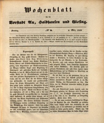 Wochenblatt für die Vorstadt Au, Haidhausen und Giesing Sonntag 6. März 1842