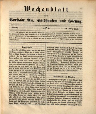 Wochenblatt für die Vorstadt Au, Haidhausen und Giesing Sonntag 13. März 1842