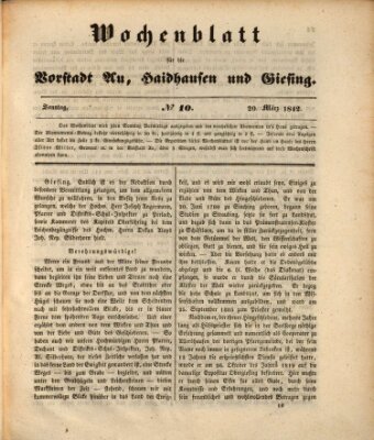 Wochenblatt für die Vorstadt Au, Haidhausen und Giesing Sonntag 20. März 1842