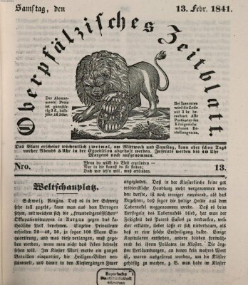 Oberpfälzisches Zeitblatt (Amberger Tagblatt) Samstag 13. Februar 1841