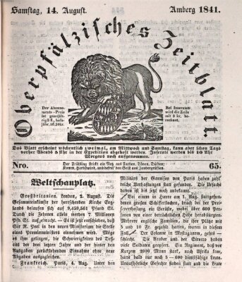 Oberpfälzisches Zeitblatt (Amberger Tagblatt) Samstag 14. August 1841