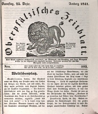 Oberpfälzisches Zeitblatt (Amberger Tagblatt) Samstag 25. Dezember 1841