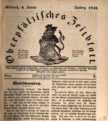 Oberpfälzisches Zeitblatt (Amberger Tagblatt) Mittwoch 4. Januar 1843