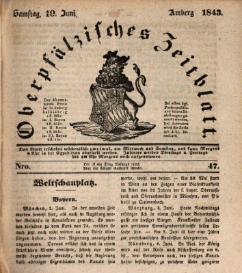 Oberpfälzisches Zeitblatt (Amberger Tagblatt) Samstag 10. Juni 1843