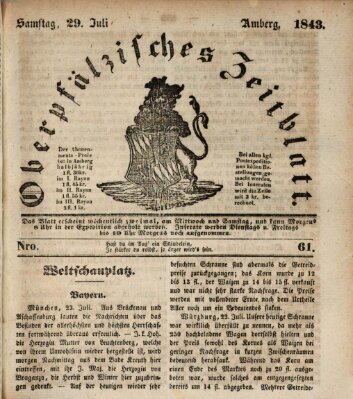 Oberpfälzisches Zeitblatt (Amberger Tagblatt) Samstag 29. Juli 1843