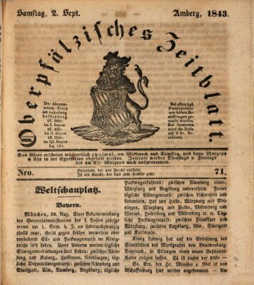 Oberpfälzisches Zeitblatt (Amberger Tagblatt) Samstag 2. September 1843