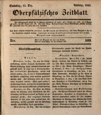 Oberpfälzisches Zeitblatt (Amberger Tagblatt) Samstag 23. Dezember 1843