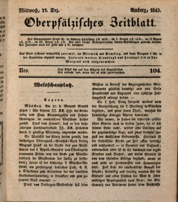 Oberpfälzisches Zeitblatt (Amberger Tagblatt) Mittwoch 27. Dezember 1843