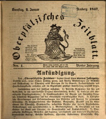 Oberpfälzisches Zeitblatt (Amberger Tagblatt) Samstag 2. Januar 1847