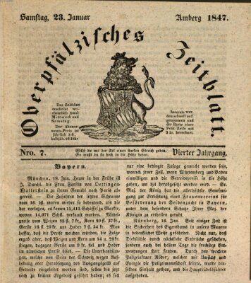 Oberpfälzisches Zeitblatt (Amberger Tagblatt) Samstag 23. Januar 1847