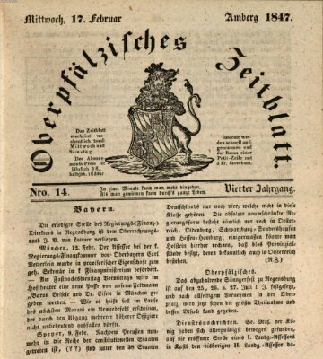 Oberpfälzisches Zeitblatt (Amberger Tagblatt) Mittwoch 17. Februar 1847