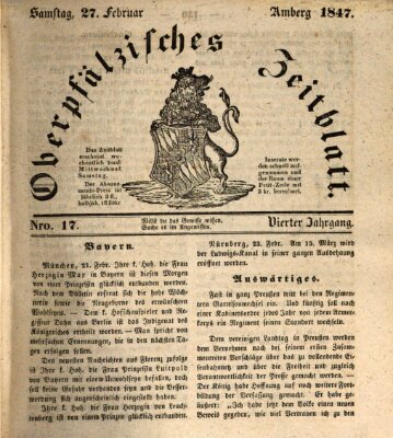 Oberpfälzisches Zeitblatt (Amberger Tagblatt) Samstag 27. Februar 1847