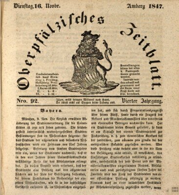 Oberpfälzisches Zeitblatt (Amberger Tagblatt) Dienstag 16. November 1847