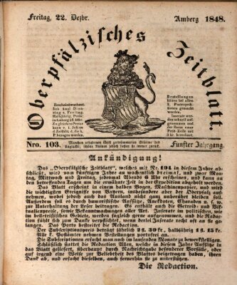 Oberpfälzisches Zeitblatt (Amberger Tagblatt) Freitag 22. Dezember 1848