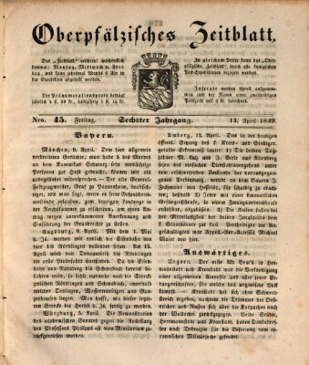 Oberpfälzisches Zeitblatt (Amberger Tagblatt) Freitag 13. April 1849