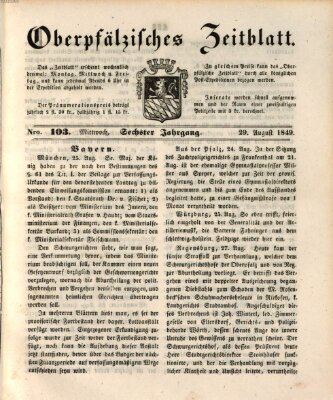 Oberpfälzisches Zeitblatt (Amberger Tagblatt) Mittwoch 29. August 1849