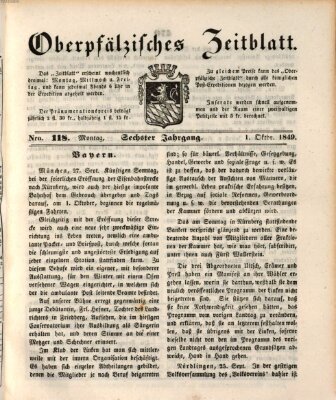 Oberpfälzisches Zeitblatt (Amberger Tagblatt) Montag 1. Oktober 1849