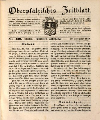 Oberpfälzisches Zeitblatt (Amberger Tagblatt) Montag 19. November 1849