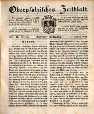 Oberpfälzisches Zeitblatt (Amberger Tagblatt) Montag 7. Januar 1850