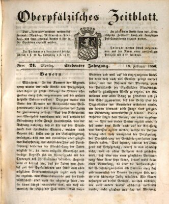 Oberpfälzisches Zeitblatt (Amberger Tagblatt) Montag 18. Februar 1850