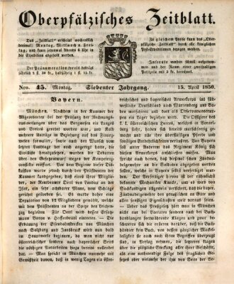 Oberpfälzisches Zeitblatt (Amberger Tagblatt) Montag 15. April 1850