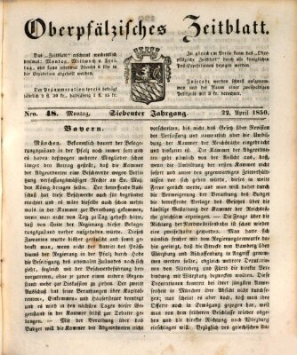 Oberpfälzisches Zeitblatt (Amberger Tagblatt) Montag 22. April 1850